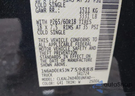 2018 Nissan Frontier Sv from USA, damaged, VIN 1N6AD0ER5JN759888